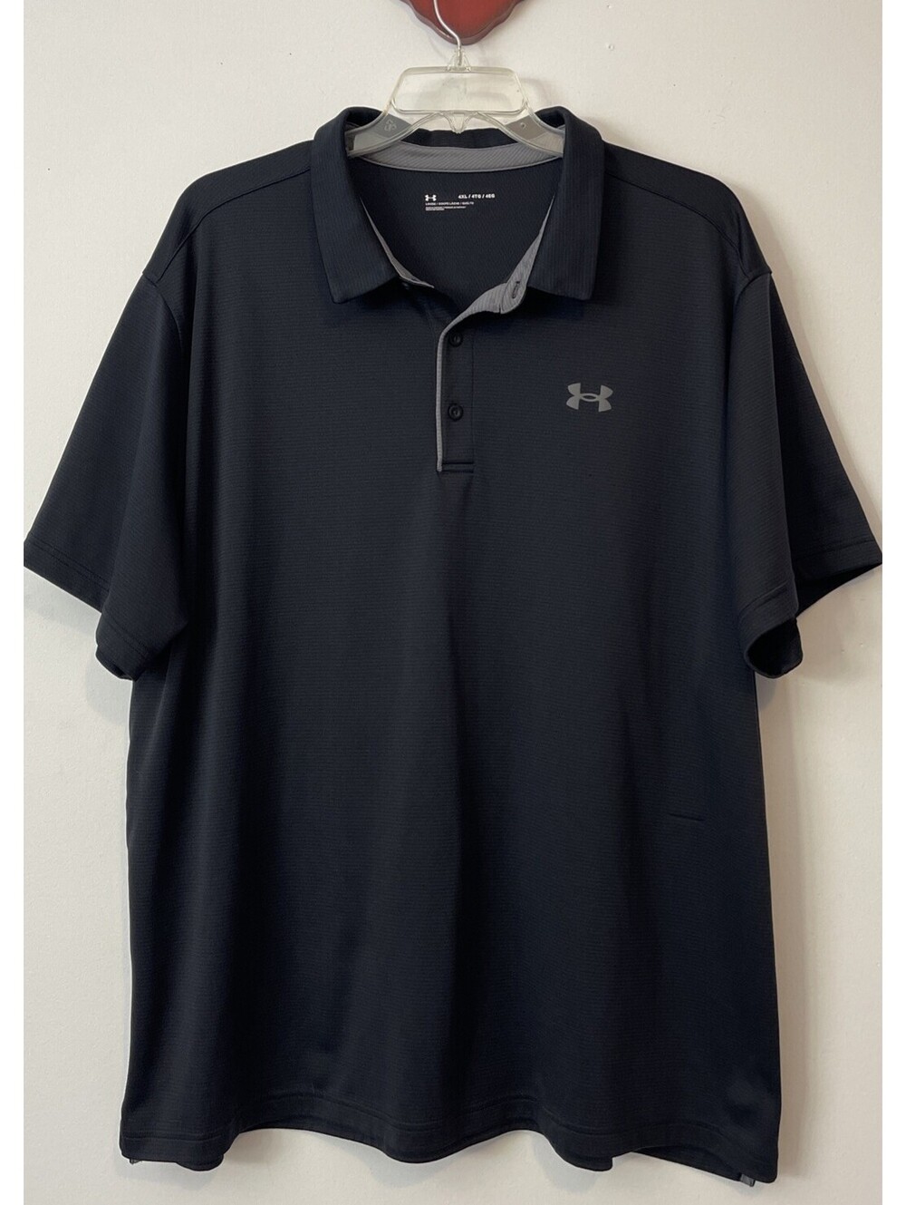 Under Armour Mens 4xl Black Ribbed Collared Short-Sleeved Logo Shirt! A2901